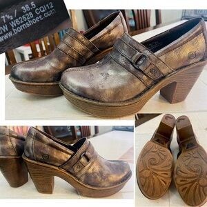 Born metallic Women's Distressed Leather Mules size 7.5/38.5